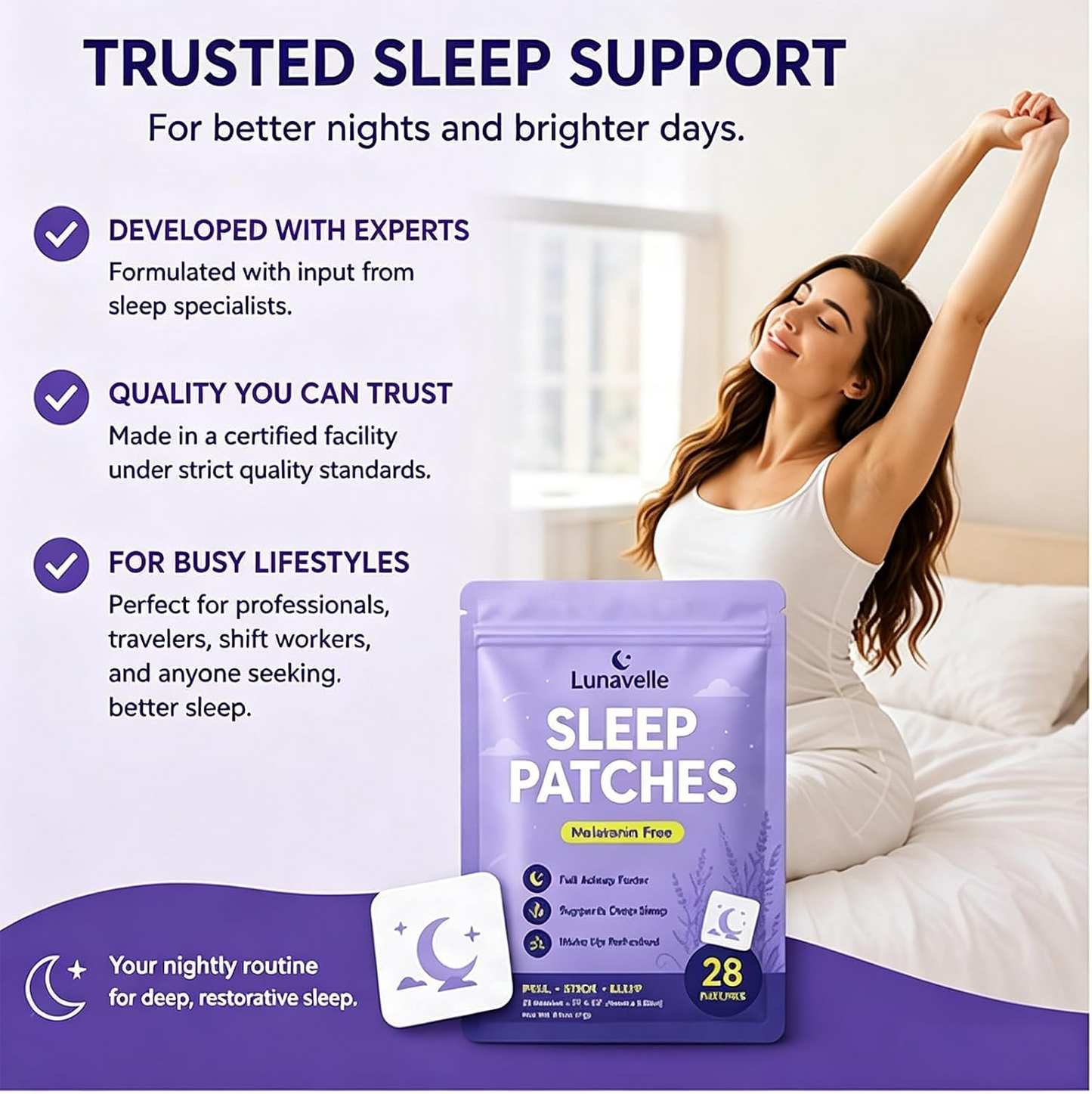 Lunavelle Sleep Patches, Natural Plant Based Sleep Support, Sleep All Night Long